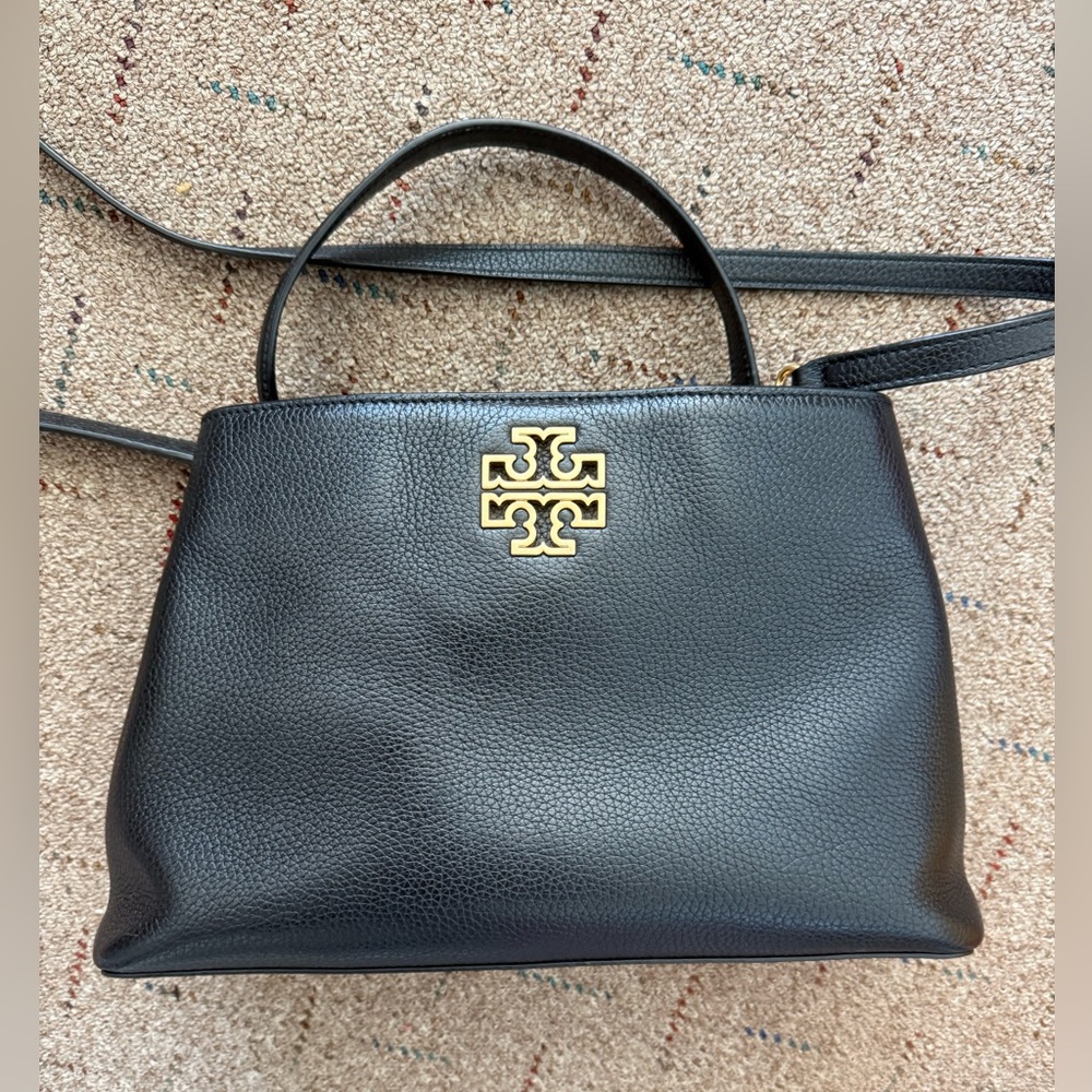 Tory Burch Black Leather Top-Handle Shoulder Bag with Gold Logo - Picture 6 of 8